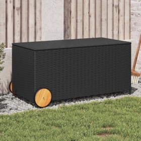 Garden storage box with black synthetic rattan and wheels 190L by , Outdoor storage boxes - Ref: Foro24-365324, Price: 97,99 ...