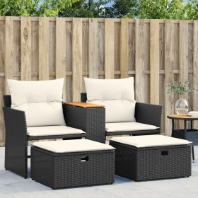 Garden sofa for 2 people with canopy and black PE rattan stools by , Outdoor sofas - Ref: Foro24-365803, Price: 308,99 €, Dis...