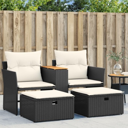 Garden sofa for 2 people with canopy and black PE rattan stools by , Outdoor sofas - Ref: Foro24-365803, Price: 311,14 €, Dis...