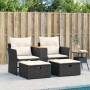 Garden sofa for 2 people with canopy and black PE rattan stools by , Outdoor sofas - Ref: Foro24-365803, Price: 311,14 €, Dis...