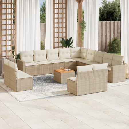 Set sofás de jardín 14 pzas con cojines ratán sintético beige de , Sofás modulares de exterior - Ref: Foro24-3224378, Precio:...