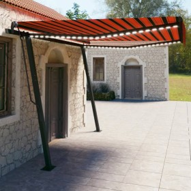 Retractable manual awning with orange and brown LED lights 4x3 m by , Awnings - Ref: Foro24-3070145, Price: 560,70 €, Discoun...