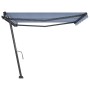 Toldo de pie retráctil manual azul y blanco 450x350 cm de , Toldos - Ref: Foro24-3069836, Precio: 521,26 €, Descuento: %