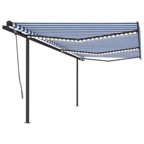 Manual retractable awning with blue and white posts, 6x3 m, with lights. by , Awnings - Ref: Foro24-3070201, Price: 738,26 €,...