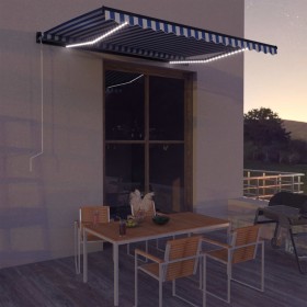 Toldo con LED y sensor de viento azul y blanco 400x300 cm de , Toldos - Ref: Foro24-3051281, Precio: 573,99 €, Descuento: %