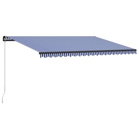 Retractable manual awning in blue and white, 500x300 cm. by , Awnings - Ref: Foro24-3055196, Price: 369,88 €, Discount: %