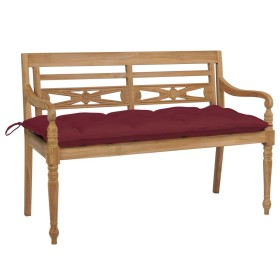 Batavia solid teak bench with red wine red cushion 120 cm by , garden benches - Ref: Foro24-3062178, Price: 210,99 €, Discoun...