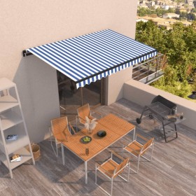 Retractable automatic blue and white awning 450x350 cm by , Awnings - Ref: Foro24-3069196, Price: 415,21 €, Discount: %