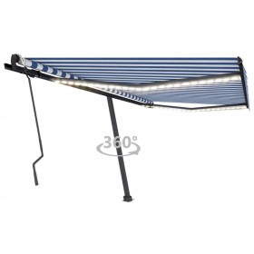 Retractable manual awning with blue and white LED lights 400x300 cm by , Awnings - Ref: Foro24-3069741, Price: 490,93 €, Disc...