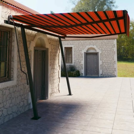 Manual retractable awning with orange and brown poles 4.5x3 m by , Awnings - Ref: Foro24-3070160, Price: 488,22 €, Discount: %