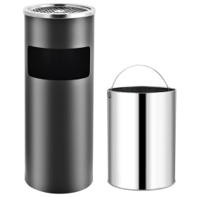 Gray steel trash can with ashtray 30 L by vidaXL, Garbage cans and trash cans - Ref: Foro24-51089, Price: 56,89 €, Discount: %