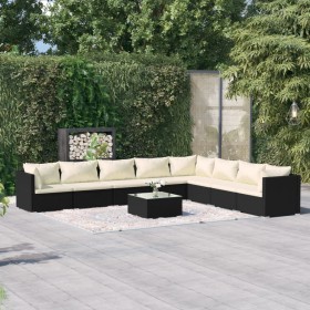 9-teiliges Gartenmöbel-Set und Kissen aus synthetischem Rattan schwarz von , Gartensets - Ref: Foro24-3101775, Preis: 897,99 ...