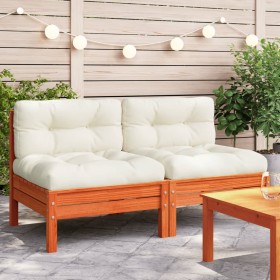 Garden sofas without armrest cushions 2 units brown waxed wood by , Modular outdoor sofas - Ref: Foro24-838162, Price: 173,42...