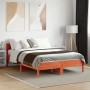 Bed frame with wax brown pine wood headboard 140x190 cm by , Beds and slatted bases - Ref: Foro24-842605, Price: 129,72 €, Di...