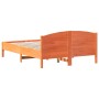 Bed frame with wax brown pine wood headboard 140x190 cm by , Beds and slatted bases - Ref: Foro24-842605, Price: 129,72 €, Di...