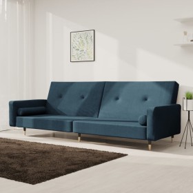 Sofá cama de 2 plazas con dos almohadas terciopelo azul de , Sofás - Ref: Foro24-375748, Precio: 240,84 €, Descuento: %