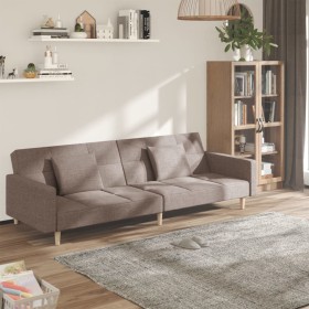 Two-seater sofa bed with two taupe gray fabric pillows. by , Sofas - Ref: Foro24-375805, Price: 254,02 €, Discount: %