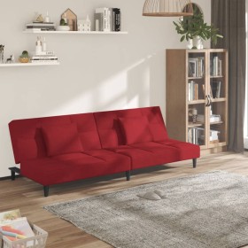 Two-seater sofa bed with two red velvet pillows by , Sofas - Ref: Foro24-375811, Price: 221,99 €, Discount: %