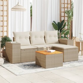 Gartensofa-Set mit Kissen, 5-teilig, beiges synthetisches Rattan von , Gartensets - Ref: Foro24-3225414, Preis: 384,99 €, Rab...