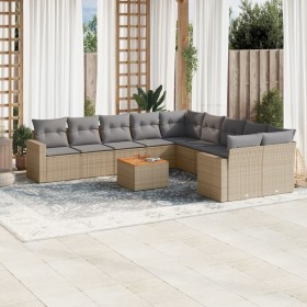 Set de sofás de jardín 11pzas con cojines ratán sintético beige de , Sofás modulares de exterior - Ref: Foro24-3224316, Preci...