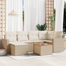 7-teiliges Gartensofa-Set und beige synthetische Rattankissen von , Modulare Sofas für den Außenbereich - Ref: Foro24-3224224...