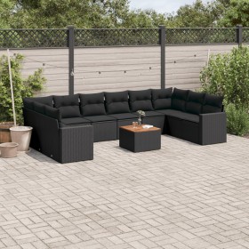 Set mit 11 Stück Gartensofas und Kissen synthetisches Rattan schwarz von , Modulare Sofas für den Außenbereich - Ref: Foro24-...