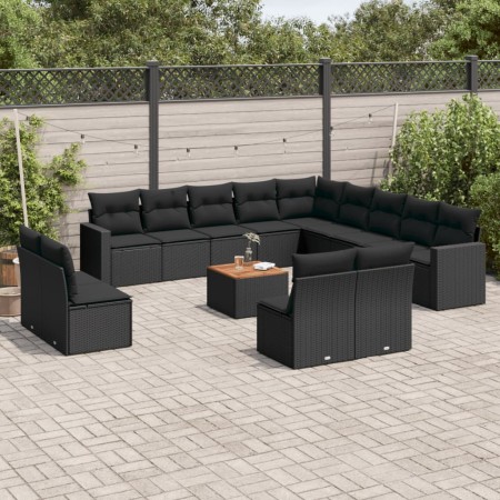 Set mit 14 Gartensofas mit schwarzen Kissen aus synthetischem Rattan von , Modulare Sofas für den Außenbereich - Ref: Foro24-...