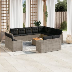 Set of garden sofas with 13 pieces of gray synthetic rattan cushions by , Modular outdoor sofas - Ref: Foro24-3224394, Price:...