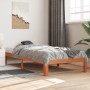 Solid wax brown pine wood bed frame 100x200 cm by , Beds and slatted bases - Ref: Foro24-844169, Price: 88,69 €, Discount: %