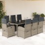 Garden dining set 9 pieces and gray synthetic rattan cushions by , Garden sets - Ref: Foro24-3212467, Price: 1,00 €, Discount: %