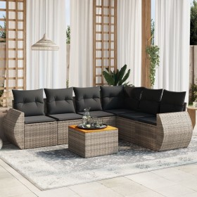 7-piece garden sofa set with gray PE rattan cushions by , Garden sets - Ref: Foro24-3257355, Price: 464,91 €, Discount: %