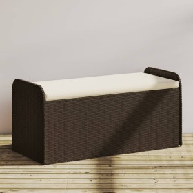 Aufbewahrungsbank und Kissen Kunstrattan braun 115x51x52 cm von , Gartenbänke - Ref: Foro24-365729, Preis: 135,30 €, Rabatt: %