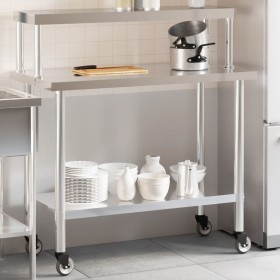 Kitchen work table with stainless steel shelf 110x55x120cm by , Restoration - Ref: Foro24-3208901, Price: 250,99 €, Discount: %