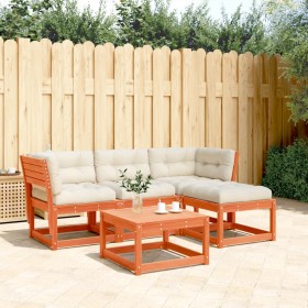 Garden furniture set, 4 pieces with brown waxed pine wood and cushions. by , Garden sets - Ref: Foro24-3216912, Price: 439,42...