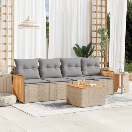 Set Gartensofas mit Kissen 5 Stück synthetisches Rattan beige von , Gartensets - Ref: Foro24-3259861, Preis: 337,99 €, Rabatt: %