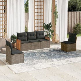 Garden sofa set with 5-piece synthetic rattan gray cushions by , Garden sets - Ref: Foro24-3259932, Price: 346,99 €, Discount: %