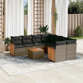 Set de muebles de jardín 9 pzas y cojines ratán sintético gris de , Conjuntos de jardín - Ref: Foro24-3259911, Precio: 579,99...