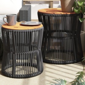 Garden side tables 2 pieces black rattan wooden surface by , Garden tables - Ref: Foro24-366291, Price: 188,03 €, Discount: %