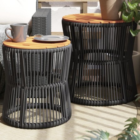 Garten-Beistelltische 2 Stück schwarze Rattan-Holzoberfläche von , Gartentische - Ref: Foro24-366291, Preis: 188,03 €, Rabatt: %