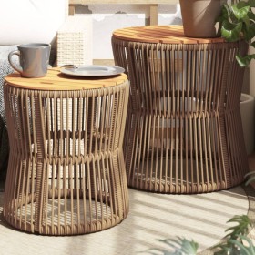 Garden side tables 2 pieces beige rattan wooden surface by , Garden tables - Ref: Foro24-366293, Price: 193,24 €, Discount: %