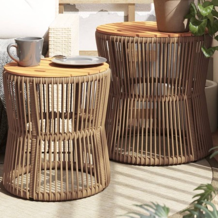 Garten-Beistelltische 2 Stück beige Rattan-Holzoberfläche von , Gartentische - Ref: Foro24-366293, Preis: 193,24 €, Rabatt: %