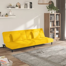 Two-seater sofa bed with two yellow velvet pillows by , Sofas - Ref: Foro24-375813, Price: 221,99 €, Discount: %