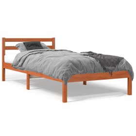 Solid wax brown pine wood bed frame 100x200 cm by , Beds and slatted bases - Ref: Foro24-844143, Price: 57,63 €, Discount: %