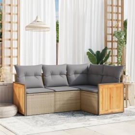 Gartensofa-Set mit Kissen, 4-teilig, beiges synthetisches Rattan von , Gartensets - Ref: Foro24-3260015, Preis: 326,86 €, Rab...