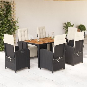 Set de comedor de jardín 7 pzas y cojines ratán sintético negro de , Conjuntos de jardín - Ref: Foro24-3212471, Precio: 947,9...