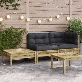 Garden sofa with footrest cushions in impregnated pine wood by , Modular outdoor sofas - Ref: Foro24-838188, Price: 213,93 €,...