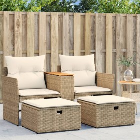 2-Sitzer-Gartensofa mit Markise und beigefarbenen PE-Rattanhockern von , Outdoor-Sofas - Ref: Foro24-365805, Preis: 345,99 €,...