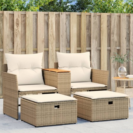 2-Sitzer-Gartensofa mit Markise und beigefarbenen PE-Rattanhockern von , Outdoor-Sofas - Ref: Foro24-365805, Preis: 348,38 €,...