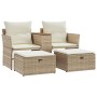 2-Sitzer-Gartensofa mit Markise und beigefarbenen PE-Rattanhockern von , Outdoor-Sofas - Ref: Foro24-365805, Preis: 348,38 €,...