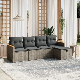 Gartensofa-Set mit Kissen, 5-teilig, graues synthetisches Rattan von , Gartensets - Ref: Foro24-3265288, Preis: 313,28 €, Rab...